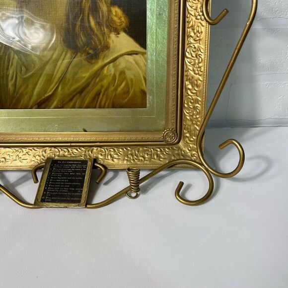 Jesus picture gold frame vintage Ten Commandments 14x16” inch - Picture 5 of 11